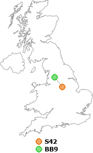 map showing distance between S42 and BB9