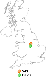 map showing distance between S42 and DE23