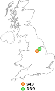 map showing distance between S43 and DN9