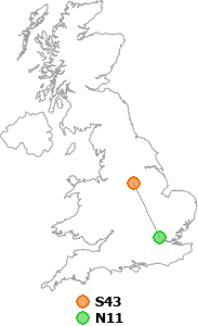 map showing distance between S43 and N11