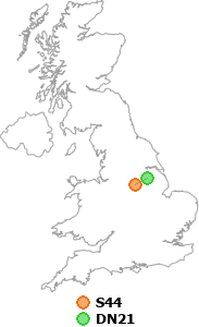 map showing distance between S44 and DN21