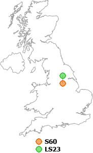 map showing distance between S60 and LS23