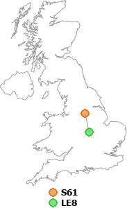 map showing distance between S61 and LE8