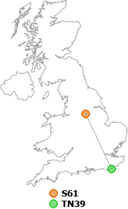 map showing distance between S61 and TN39