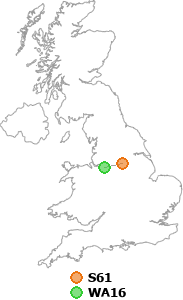map showing distance between S61 and WA16