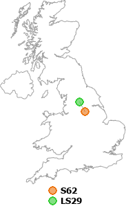 map showing distance between S62 and LS29