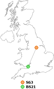 map showing distance between S63 and BS21
