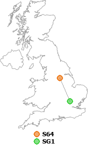 map showing distance between S64 and SG1