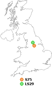 map showing distance between S75 and LS29