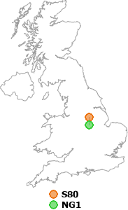 map showing distance between S80 and NG1