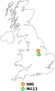 map showing distance between S80 and NG12