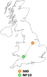 map showing distance between S80 and NP10