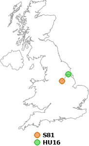 map showing distance between S81 and HU16