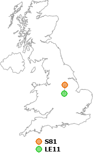 map showing distance between S81 and LE11
