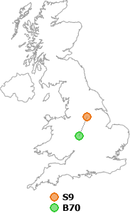 map showing distance between S9 and B70