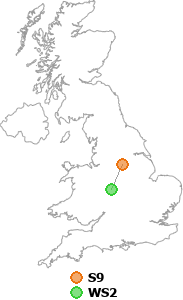 map showing distance between S9 and WS2