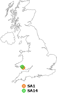 map showing distance between SA1 and SA14
