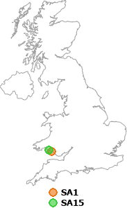 map showing distance between SA1 and SA15