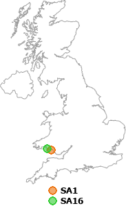 map showing distance between SA1 and SA16