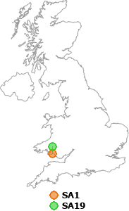 map showing distance between SA1 and SA19