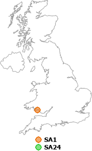 map showing distance between SA1 and SA24