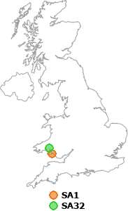 map showing distance between SA1 and SA32