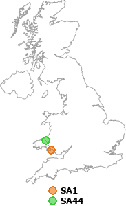 map showing distance between SA1 and SA44