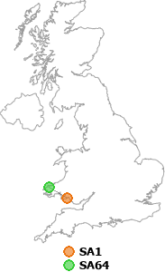 map showing distance between SA1 and SA64
