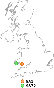 map showing distance between SA1 and SA72