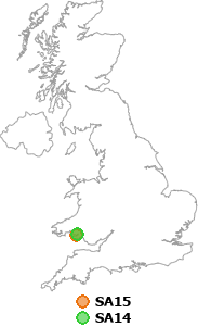 map showing distance between SA15 and SA14