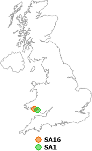 map showing distance between SA16 and SA1