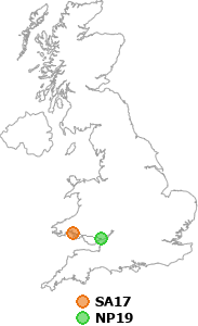 map showing distance between SA17 and NP19