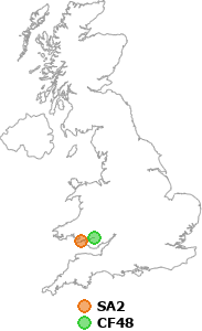 map showing distance between SA2 and CF48