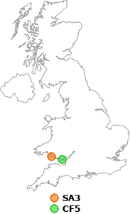 map showing distance between SA3 and CF5