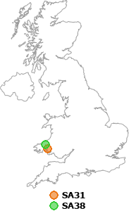map showing distance between SA31 and SA38