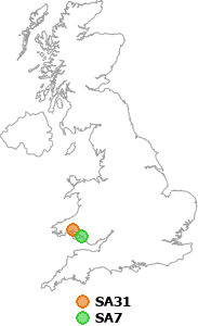 map showing distance between SA31 and SA7