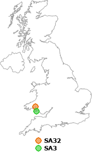 map showing distance between SA32 and SA3