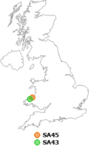 map showing distance between SA45 and SA43