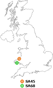 map showing distance between SA45 and SA68