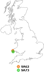 map showing distance between SA62 and SA73