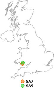 map showing distance between SA7 and SA9