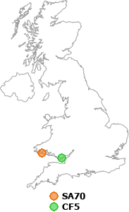 map showing distance between SA70 and CF5