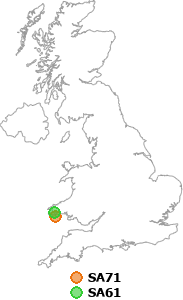 map showing distance between SA71 and SA61