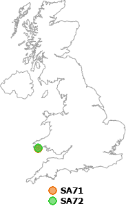 map showing distance between SA71 and SA72