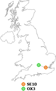 map showing distance between SE10 and OX3