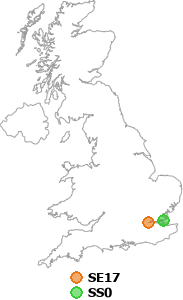 map showing distance between SE17 and SS0