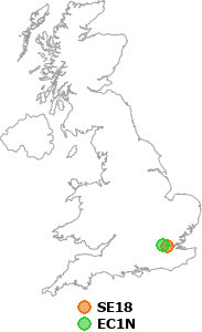 map showing distance between SE18 and EC1N