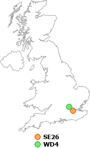 map showing distance between SE26 and WD4