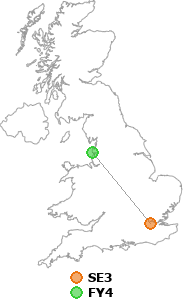map showing distance between SE3 and FY4