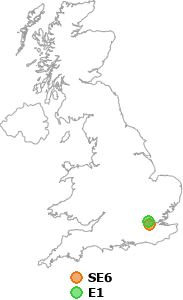 map showing distance between SE6 and E1